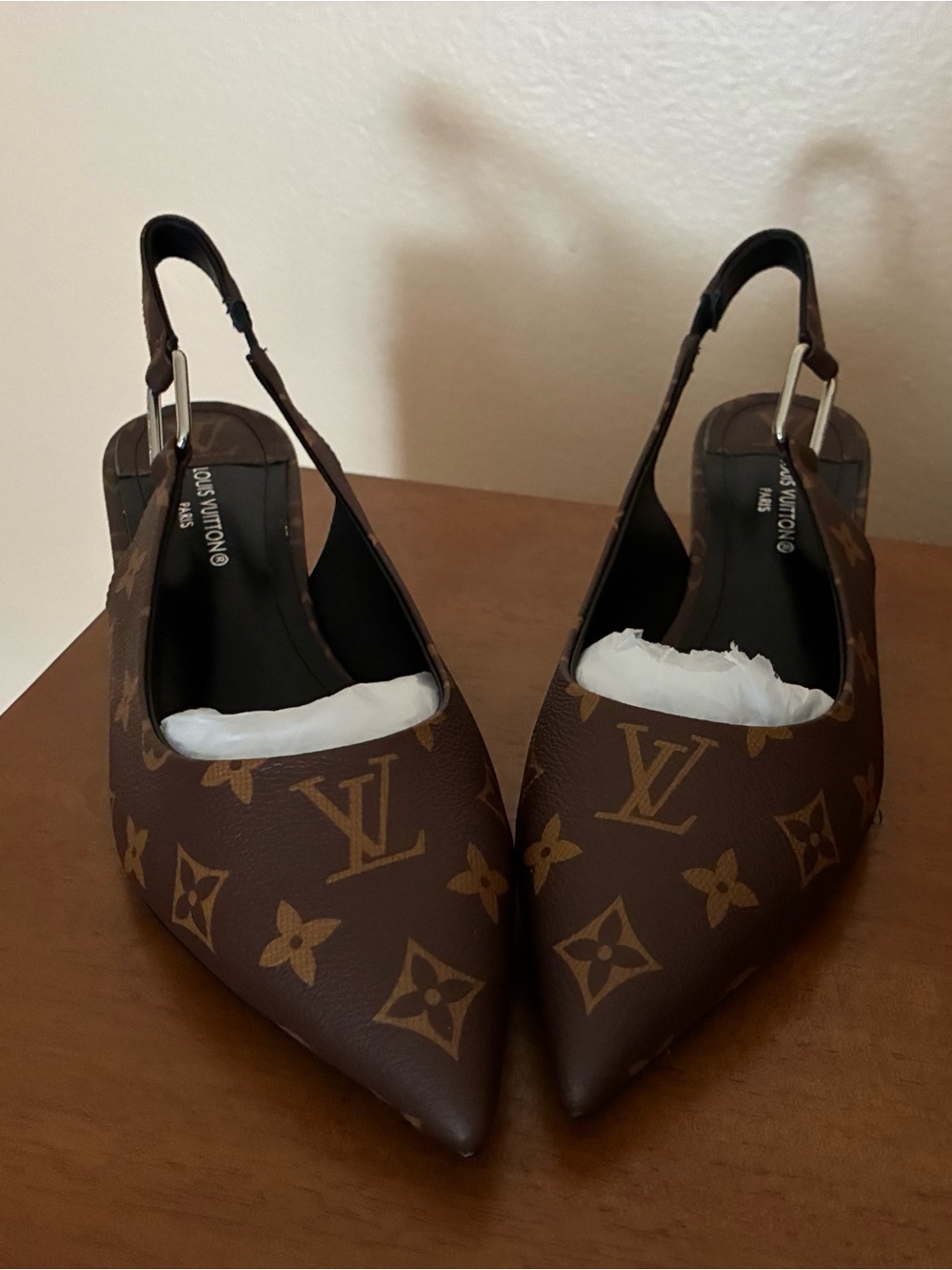 Louis Vuitton Brown Monogram Pointed Slingback Pumps